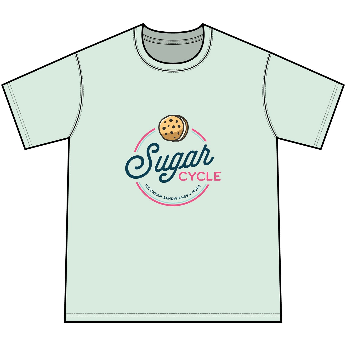 Sugar Cycle Youth Tee — Mint Tie-Dye Cookie Logo Shirt