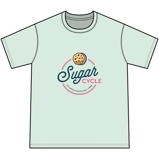 Sugar Cycle Youth Tee — Mint Tie-Dye Cookie Logo Shirt